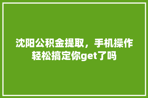 沈阳公积金提取，手机操作轻松搞定你get了吗