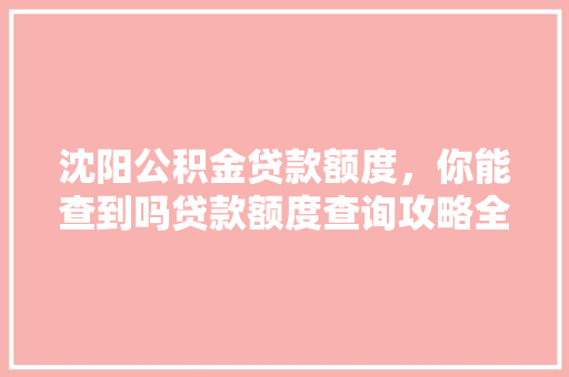 沈阳公积金贷款额度，你能查到吗贷款额度查询攻略全