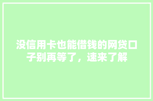没信用卡也能借钱的网贷口子别再等了，速来了解