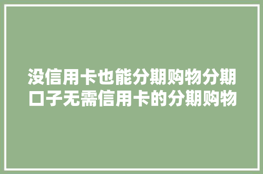 没信用卡也能分期购物分期口子无需信用卡的分期购物新途径
