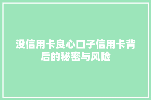 没信用卡良心口子信用卡背后的秘密与风险