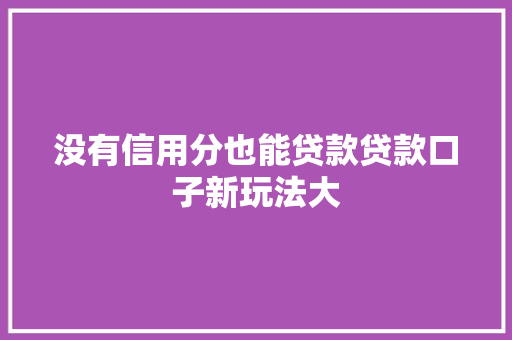没有信用分也能贷款贷款口子新玩法大