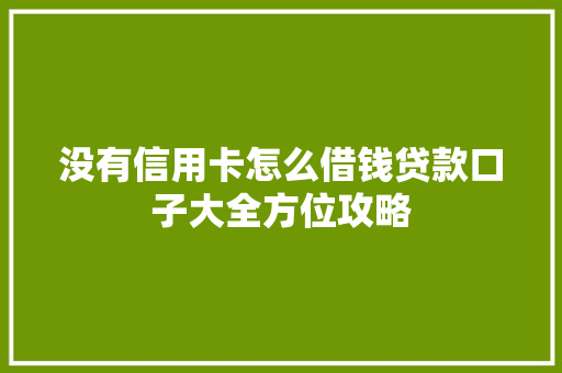 没有信用卡怎么借钱贷款口子大全方位攻略