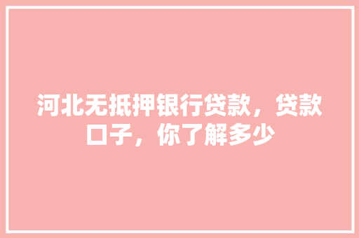 河北无抵押银行贷款，贷款口子，你了解多少