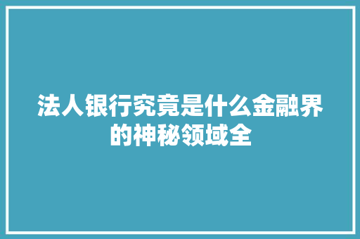 法人银行究竟是什么金融界的神秘领域全
