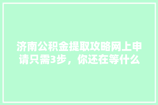 济南公积金提取攻略网上申请只需3步，你还在等什么