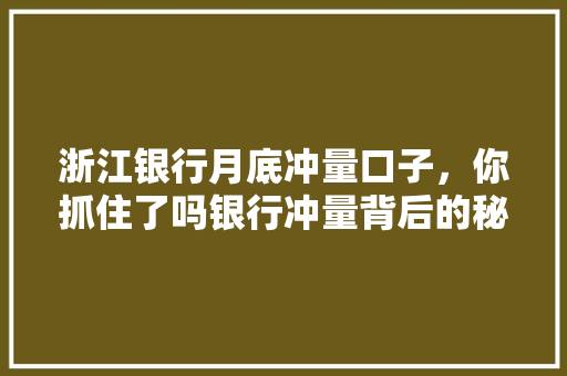 浙江银行月底冲量口子，你抓住了吗银行冲量背后的秘密