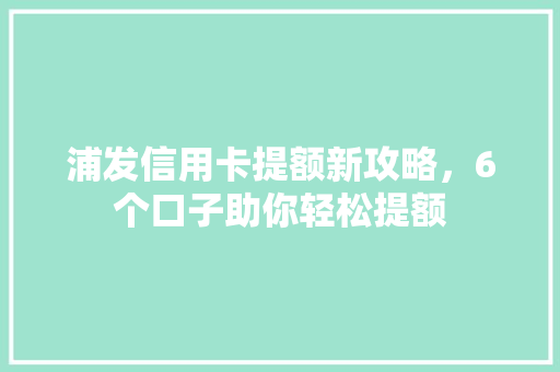 浦发信用卡提额新攻略，6个口子助你轻松提额