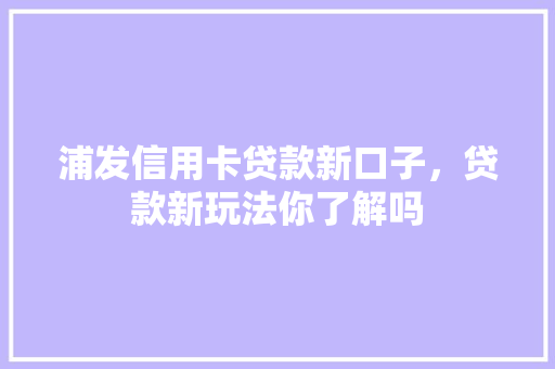 浦发信用卡贷款新口子，贷款新玩法你了解吗