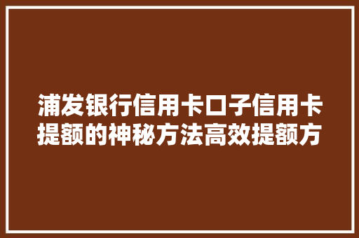浦发银行信用卡口子信用卡提额的神秘方法高效提额方法