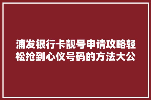 浦发银行卡靓号申请攻略轻松抢到心仪号码的方法大公开