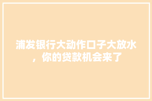 浦发银行大动作口子大放水，你的贷款机会来了