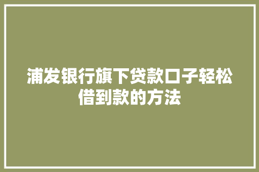 浦发银行旗下贷款口子轻松借到款的方法