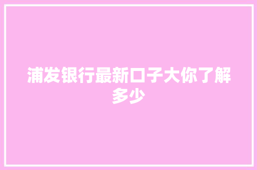 浦发银行最新口子大你了解多少