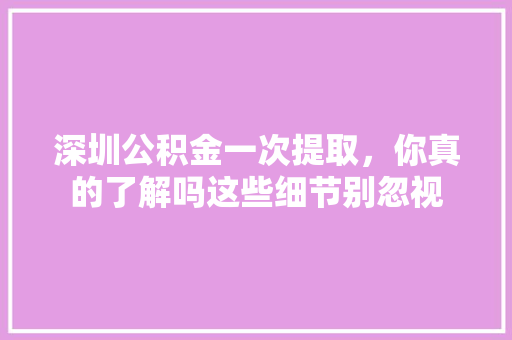 深圳公积金一次提取，你真的了解吗这些细节别忽视