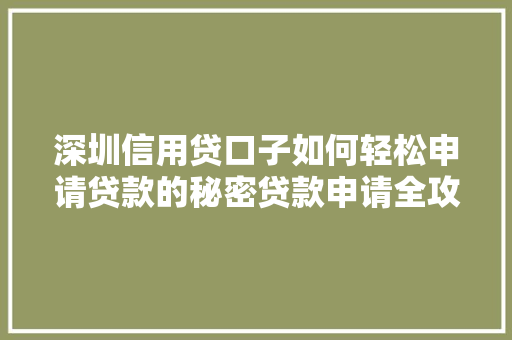深圳信用贷口子如何轻松申请贷款的秘密贷款申请全攻略