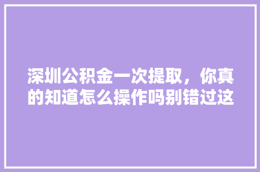 深圳公积金一次提取，你真的知道怎么操作吗别错过这些关键步骤