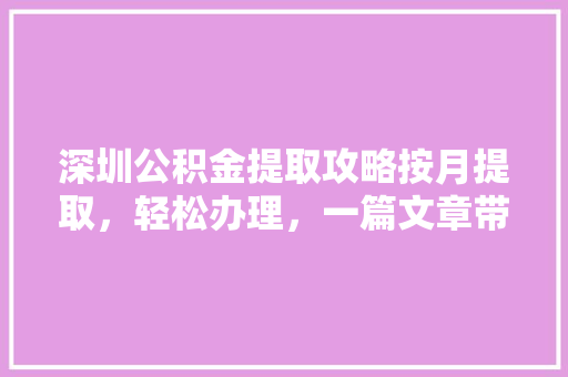 深圳公积金提取攻略按月提取，轻松办理，一篇文章带你玩转公积金提取