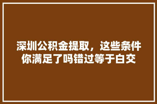 深圳公积金提取，这些条件你满足了吗错过等于白交