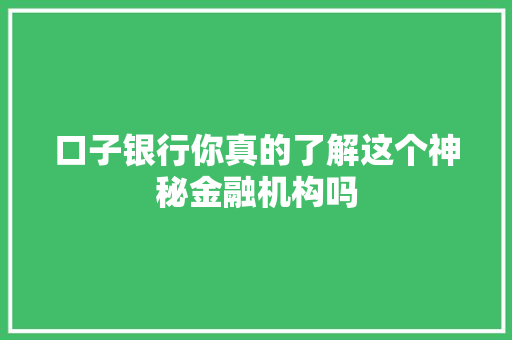 口子银行你真的了解这个神秘金融机构吗