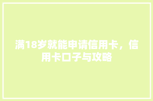 满18岁就能申请信用卡，信用卡口子与攻略