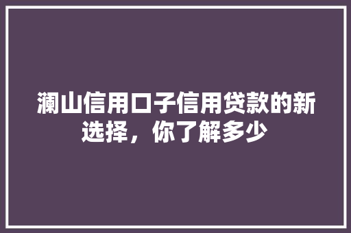 澜山信用口子信用贷款的新选择，你了解多少
