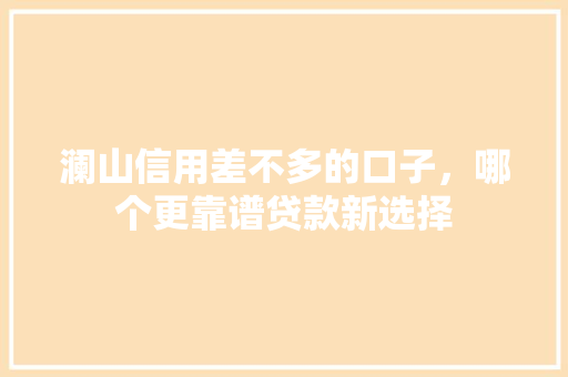 澜山信用差不多的口子，哪个更靠谱贷款新选择