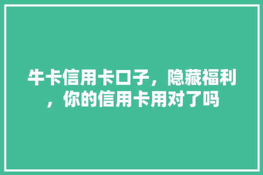 牛卡信用卡口子，隐藏福利，你的信用卡用对了吗