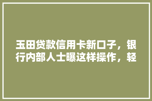 玉田贷款信用卡新口子，银行内部人士曝这样操作，轻松提额银行内部提额方法