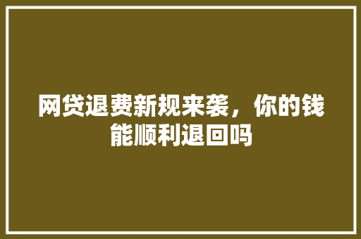 网贷退费新规来袭，你的钱能顺利退回吗