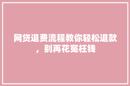 网贷退费流程教你轻松退款，别再花冤枉钱