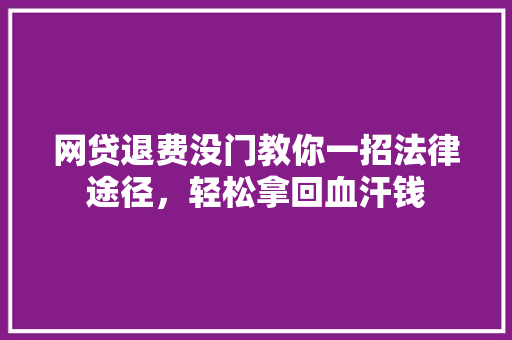 网贷退费没门教你一招法律途径，轻松拿回血汗钱