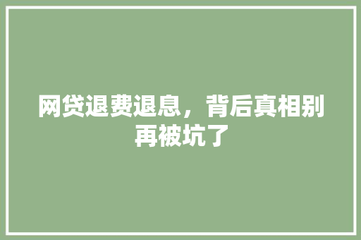网贷退费退息，背后真相别再被坑了