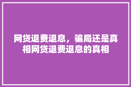 网贷退费退息，骗局还是真相网贷退费退息的真相
