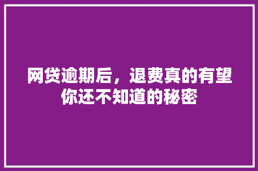 网贷逾期后，退费真的有望你还不知道的秘密