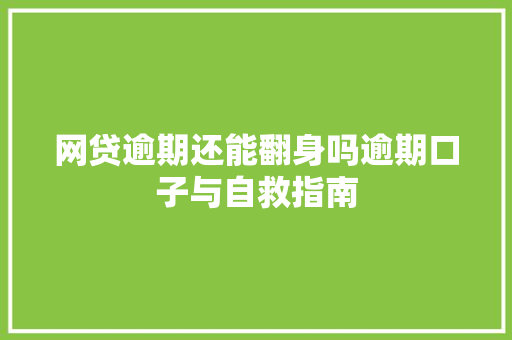 网贷逾期还能翻身吗逾期口子与自救指南
