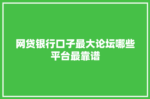 网贷银行口子最大论坛哪些平台最靠谱