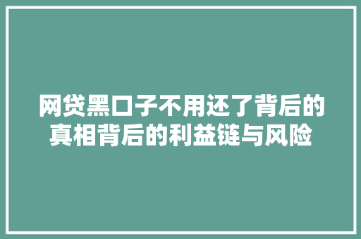网贷黑口子不用还了背后的真相背后的利益链与风险