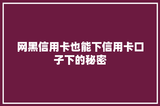 网黑信用卡也能下信用卡口子下的秘密