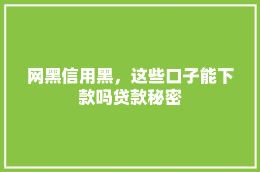 网黑信用黑，这些口子能下款吗贷款秘密