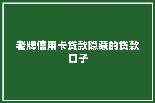 老牌信用卡贷款隐藏的贷款口子