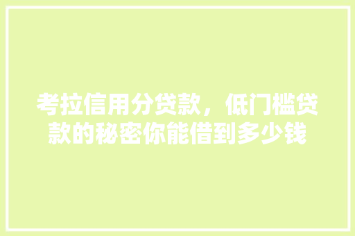 考拉信用分贷款，低门槛贷款的秘密你能借到多少钱