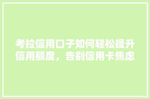考拉信用口子如何轻松提升信用额度，告别信用卡焦虑