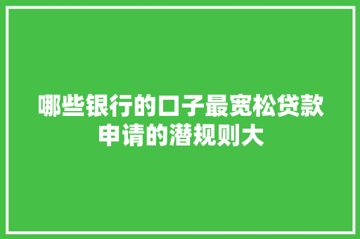 哪些银行的口子最宽松贷款申请的潜规则大