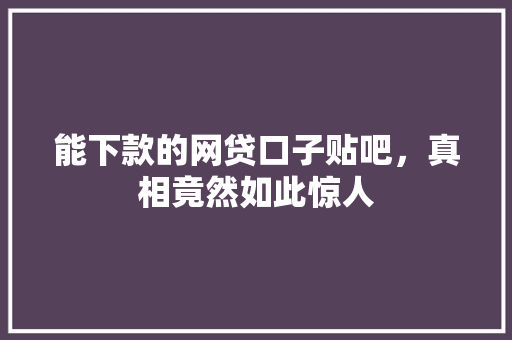 能下款的网贷口子贴吧，真相竟然如此惊人