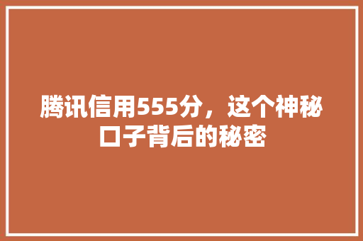 腾讯信用555分，这个神秘口子背后的秘密