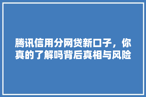 腾讯信用分网贷新口子，你真的了解吗背后真相与风险