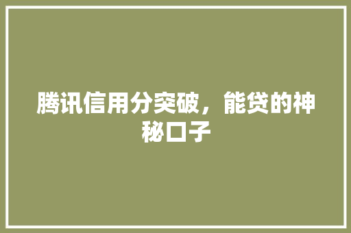 腾讯信用分突破，能贷的神秘口子
