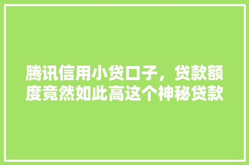 腾讯信用小贷口子，贷款额度竟然如此高这个神秘贷款平台