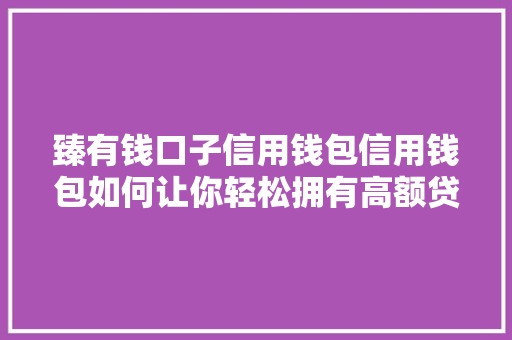 臻有钱口子信用钱包信用钱包如何让你轻松拥有高额贷款